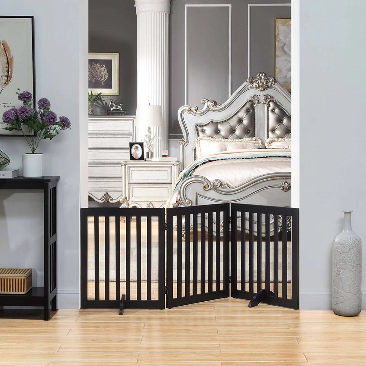 Black Freestanding Wooden Dog Gate Z748454
