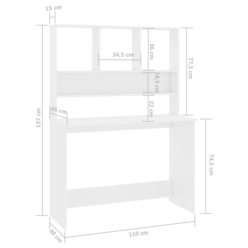 High Gloss White Engineered Wood Desk with Shelves C67477