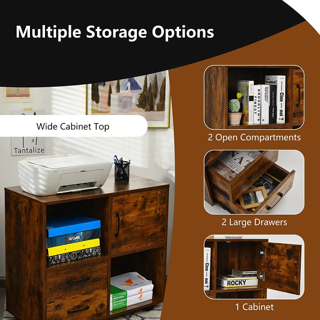Rustic Brown Mobile Printer Stand with 2 Drawers C955459