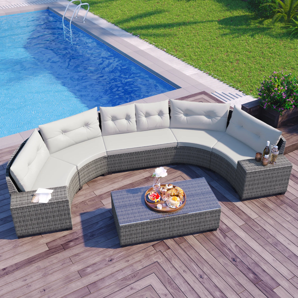 8 Piece Rattan Sectional Sofa Set with Removable Cushions & Coffee Table M702