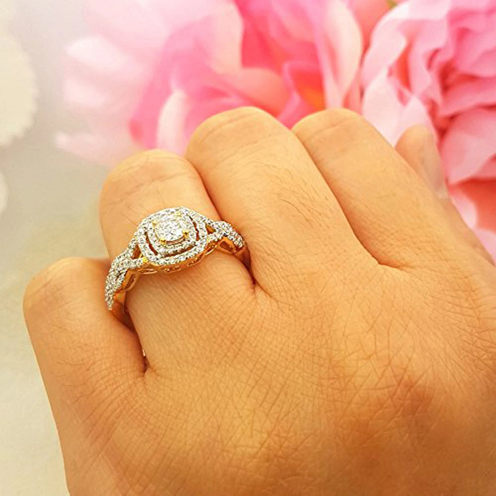 14K Yellow Gold Diamond Halo Engagement Ring Set J23021