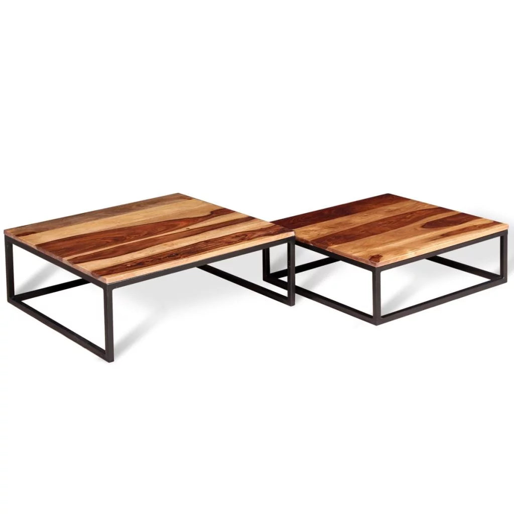 2 Piece Stackable Sheesham Wood Iron Frame Nesting Table Set X911