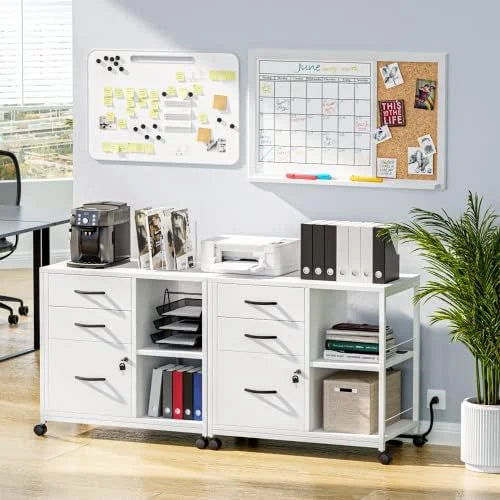3 Drawer Wood File Cabinet with Socket and USB Charging Ports P7507