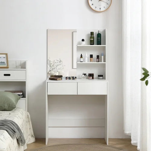 White Vanity Desk with Mirror and 2 Drawers H42644