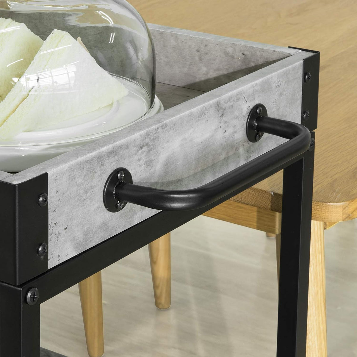 Rustic Mobile Wood Metal Serving Cart C946945