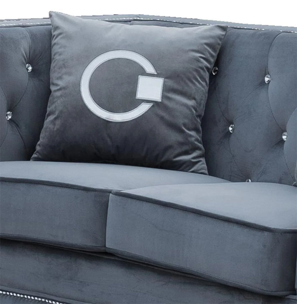 Gray Fabric Sofa & Loveseat Set 2Pcs with Steel Legs U4837