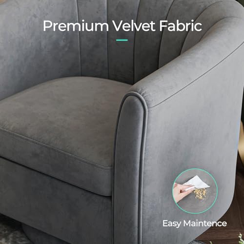 Gray Velvet Swivel Accent Chair with Ottoman D97152