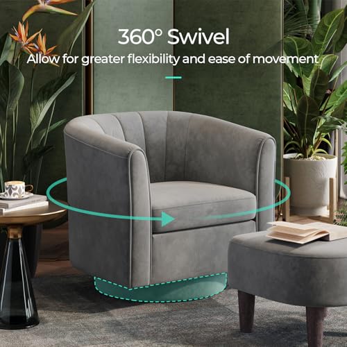 Gray Velvet Swivel Accent Chair with Ottoman D97152