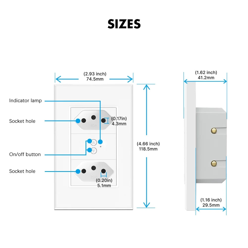 Smart WiFi Wall Socket 10A 20A Multiple Wall Outlet C73576