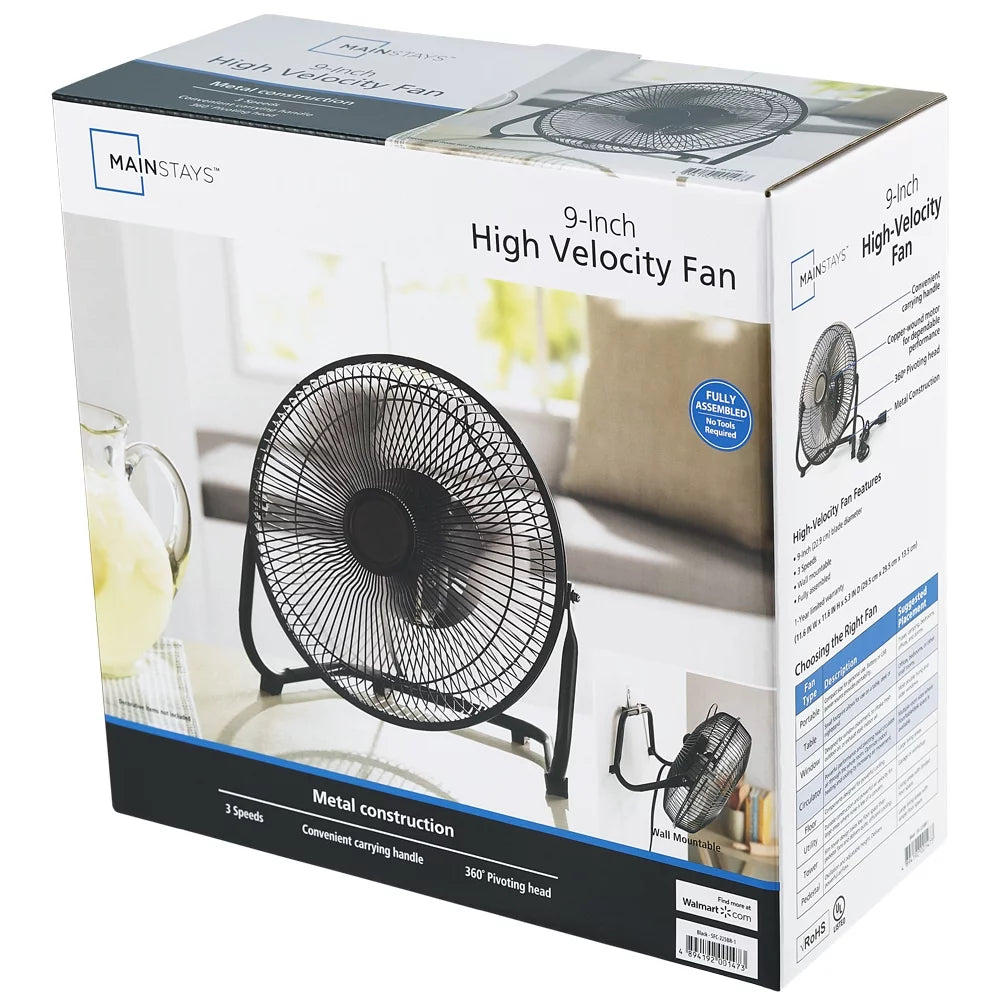 9 in 3 Speed High Velocity Steel Floor Fan J1168