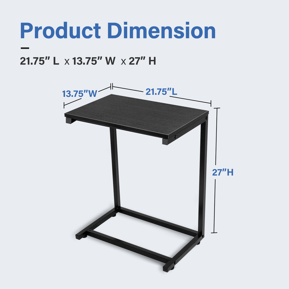 C Shaped Sofa Side End Table with Hardwood Surface, Black C85922