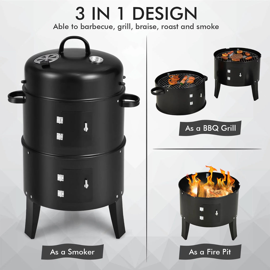 3-in-1 Vertical Charcoal Smoker Grill with 2 Layer O541