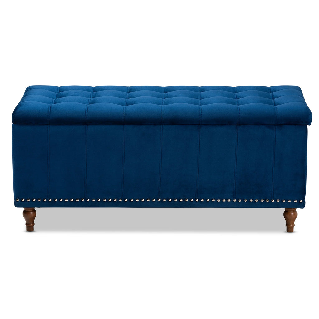 Navy Blue Velvet Button-Tufted Storage Ottoman Bench Y35639