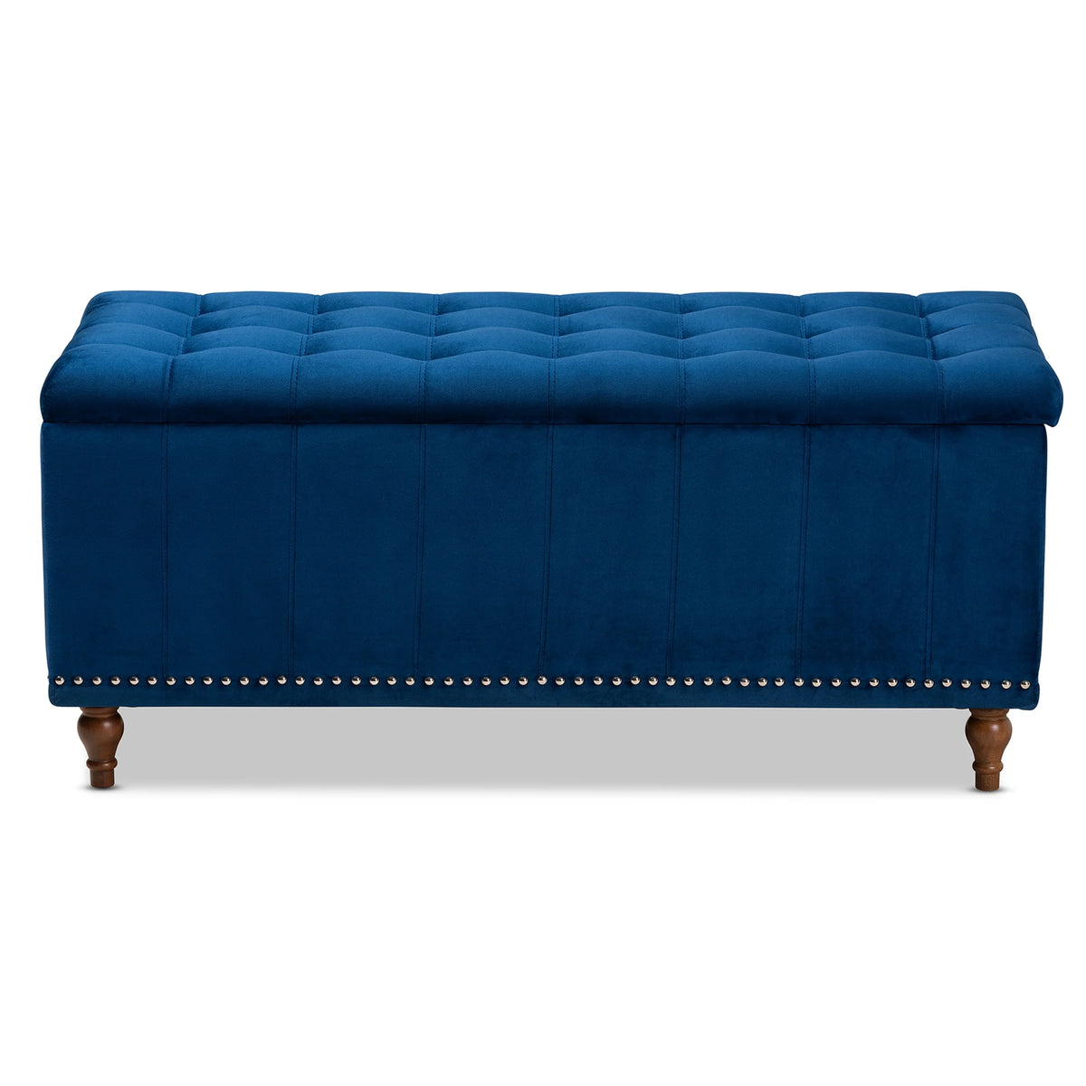 Navy Blue Velvet Button-Tufted Storage Ottoman Bench Y35639