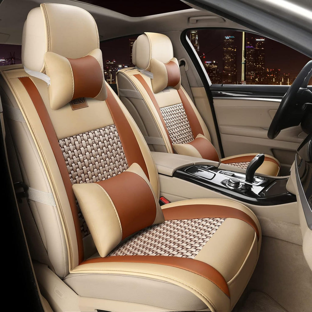 Black White Leather Car Seat Cover Full Set for 5 Seats G926681
