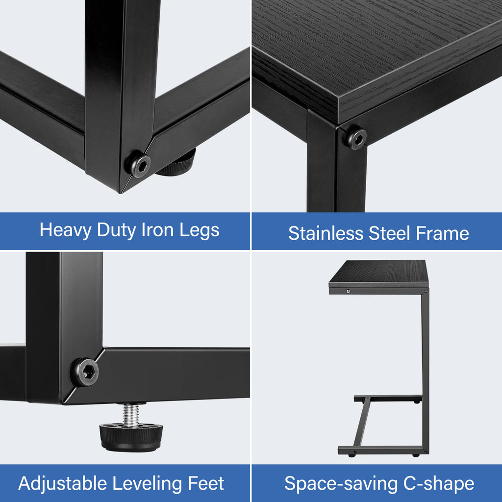 C Shaped Sofa Side End Table with Hardwood Surface, Black C85922