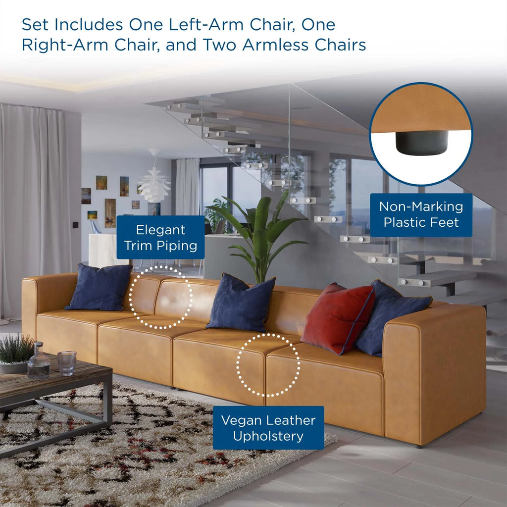Tan Faux Vegan Leather Sectional Sofa Set A53150