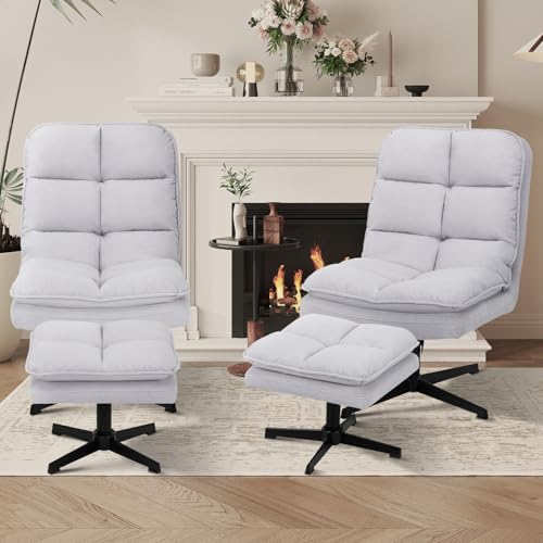 Light Gray Velvet Swivel Accent Chair with Ottoman X90822
