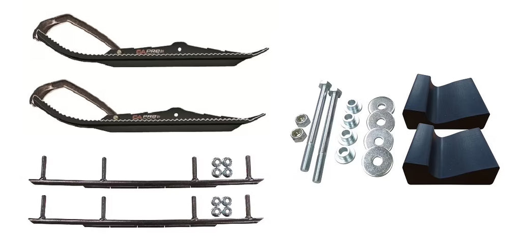 Black Snowmobile Skis with 10" Round Bars Complete Kit B3749