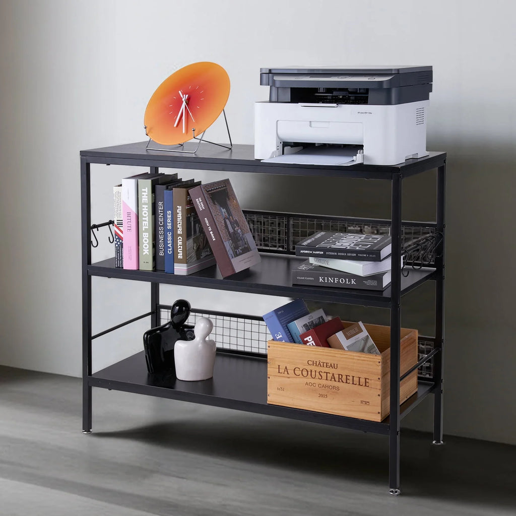 Rolling Kitchen Storage Cart with 3-Tier Shelves and 10 Hooks D920