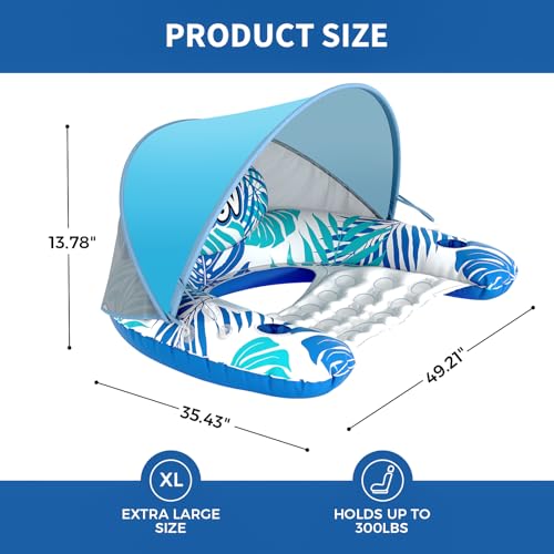 XL Inflatable Pool Float with Canopy and Drink Holder J105117