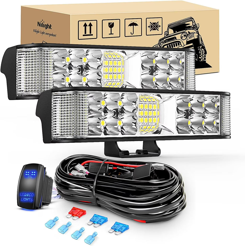 2PCS 6.5 Inch 60W LED Light Bar/Pods with Wiring Harness Kit N504