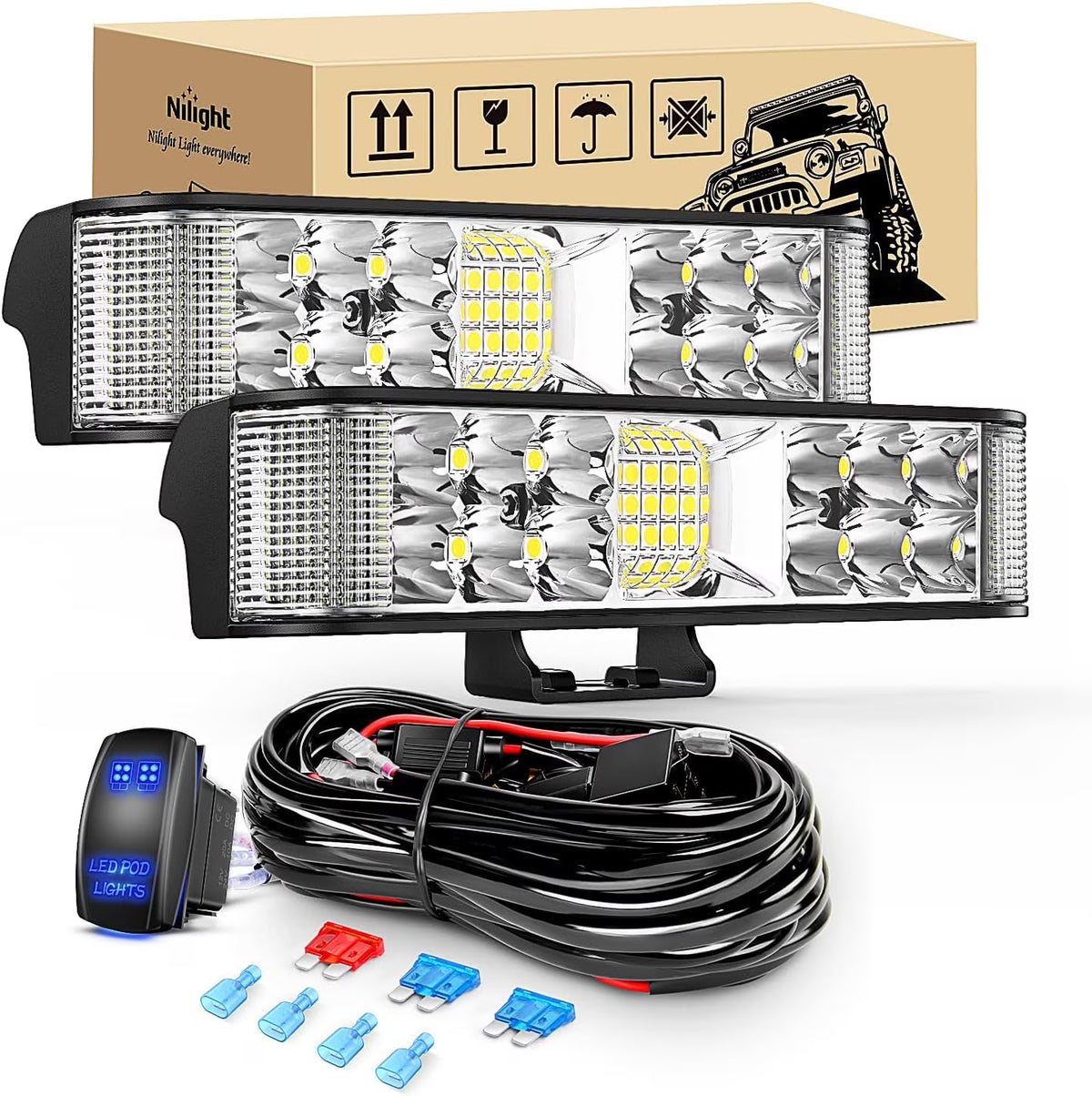 2PCS 6.5 Inch 60W LED Light Bar/Pods with Wiring Harness Kit N504