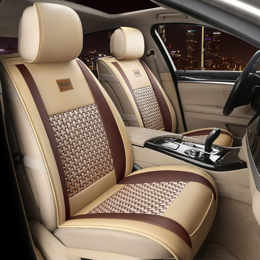 Black White Leather Car Seat Cover Full Set for 5 Seats G926681