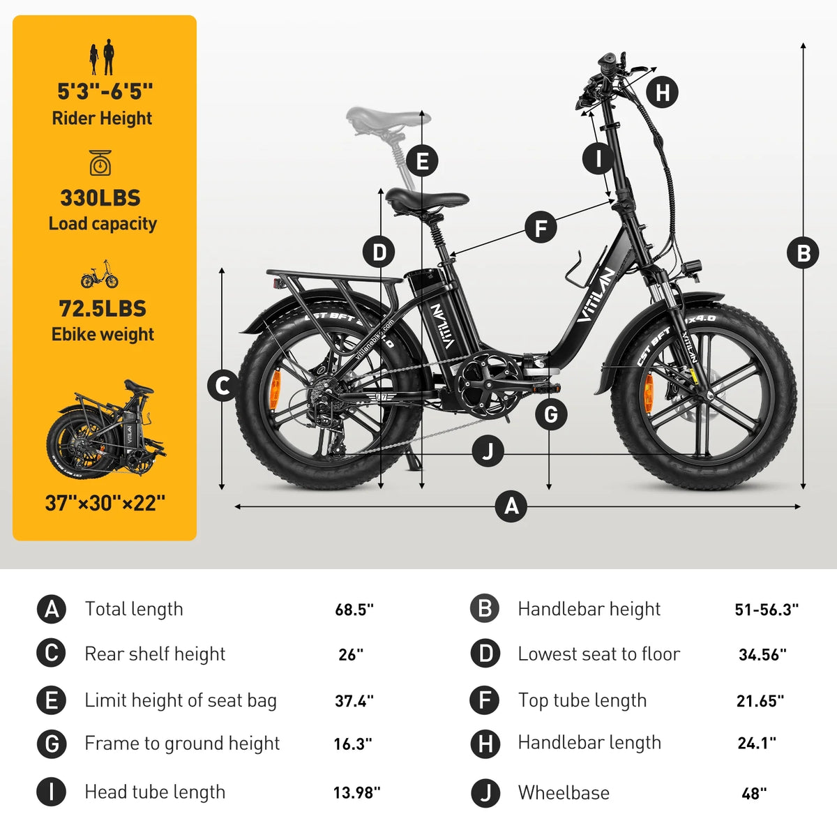 750W 20" Fat Tire Folding Step-Thru Electric Bike K758