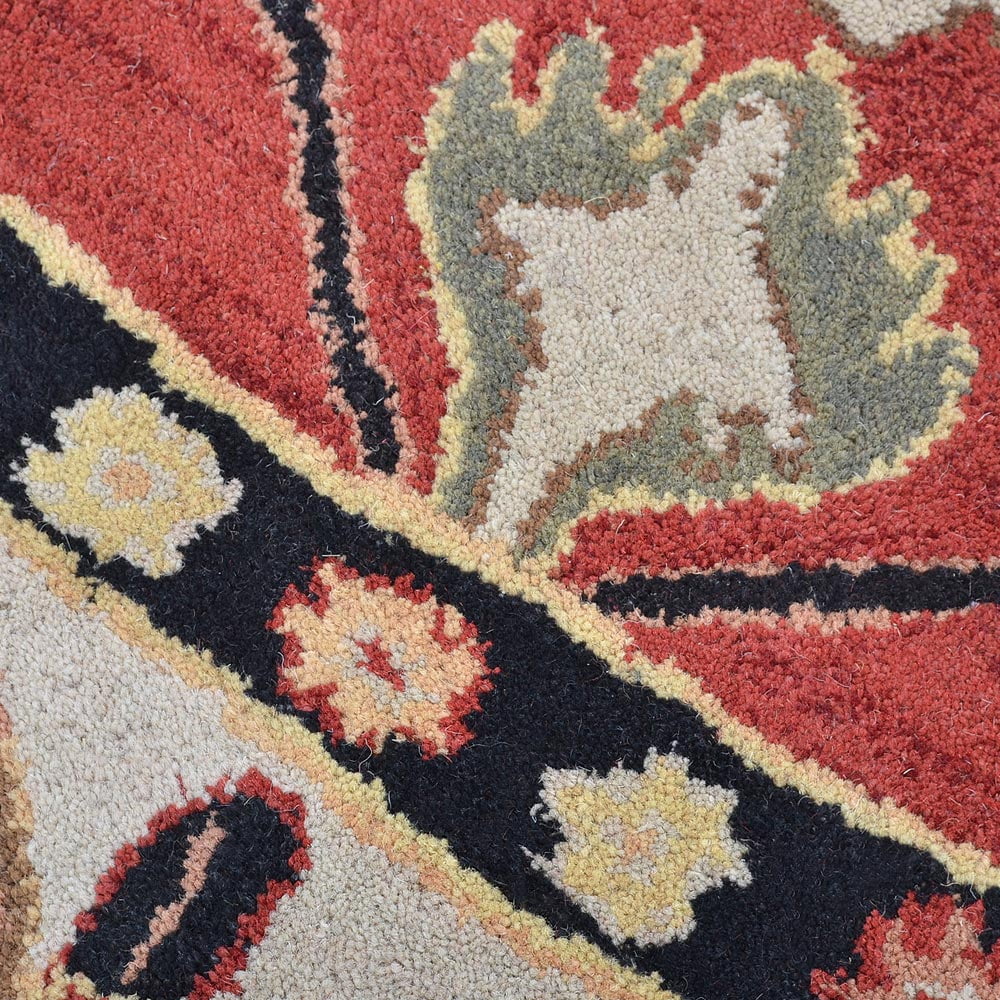 10'x10' Round Red Cream Hand Tufted Wool Area Rug S115