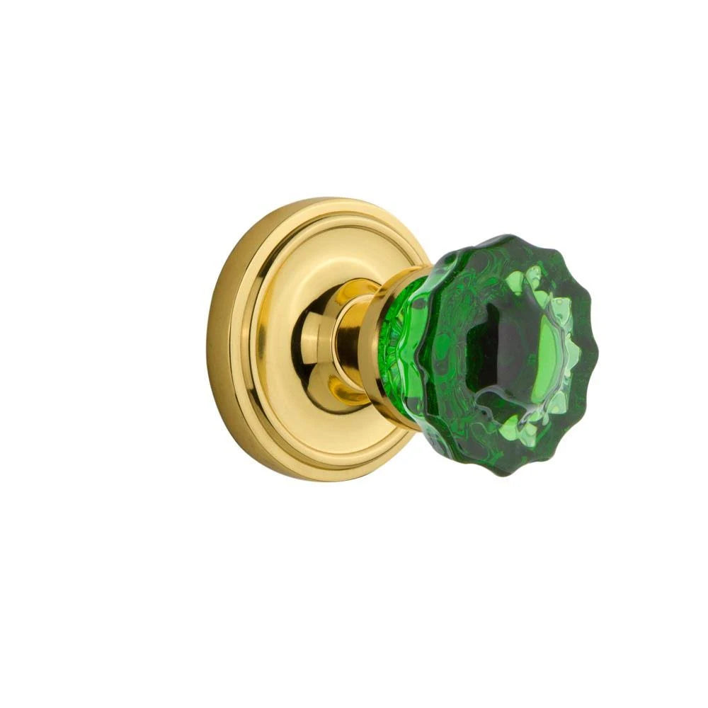 Crystal Emerald Glass Door Knob in Unlaquered Brass B810