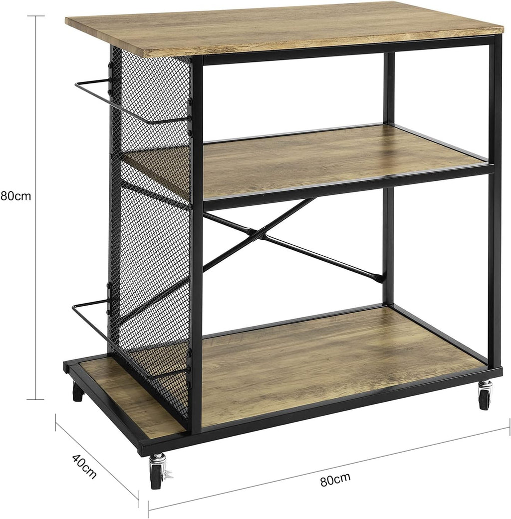Rustic Mobile Wood Metal Serving Cart C946945