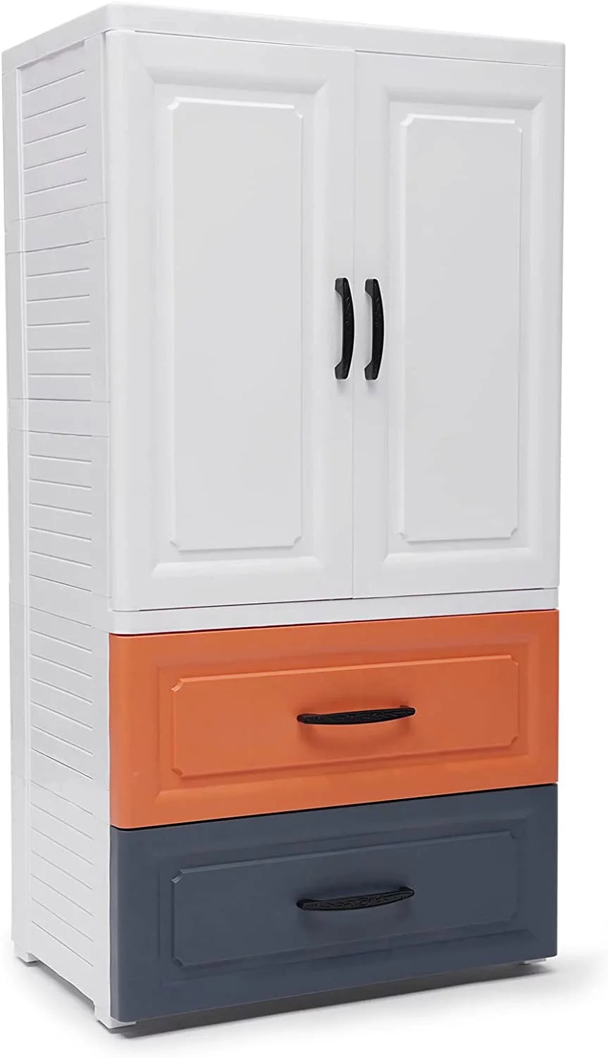 Plastic Drawers Dresser Rolling on Wheels with 2 Large Drawers and 1 Large Cabinet H1505
