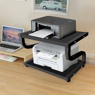 Black Double Tier Office Desktop Printer Cart with Storage Shelf Y1802
