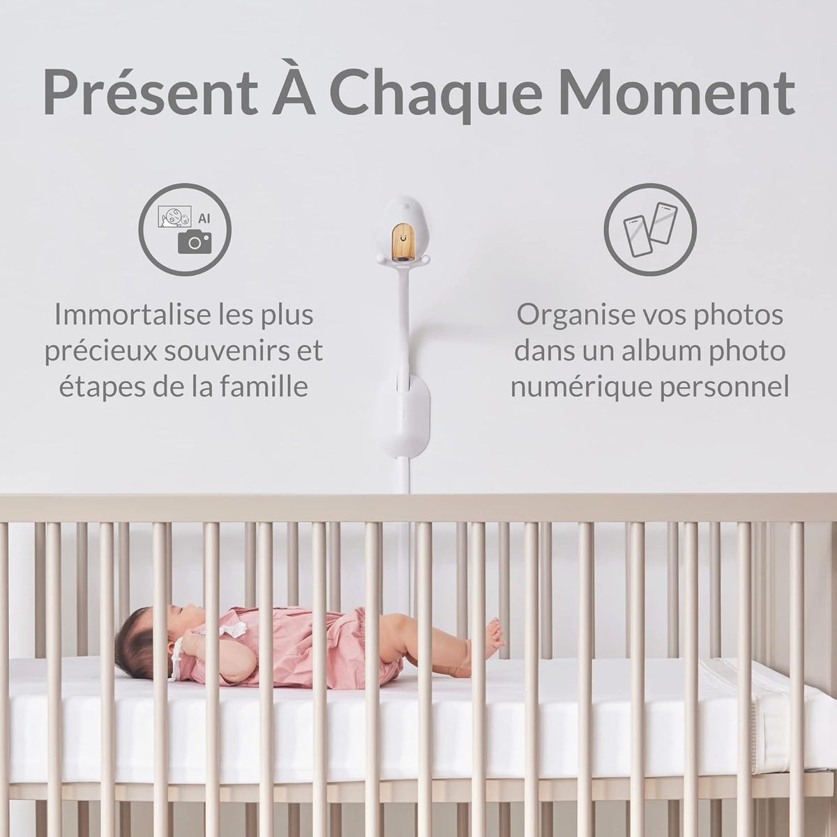 Smart Baby Monitor with Wall Mount: 1080p HD Night Vision Camera, 2-Way Audio, Cry & Temperature Detection W606832