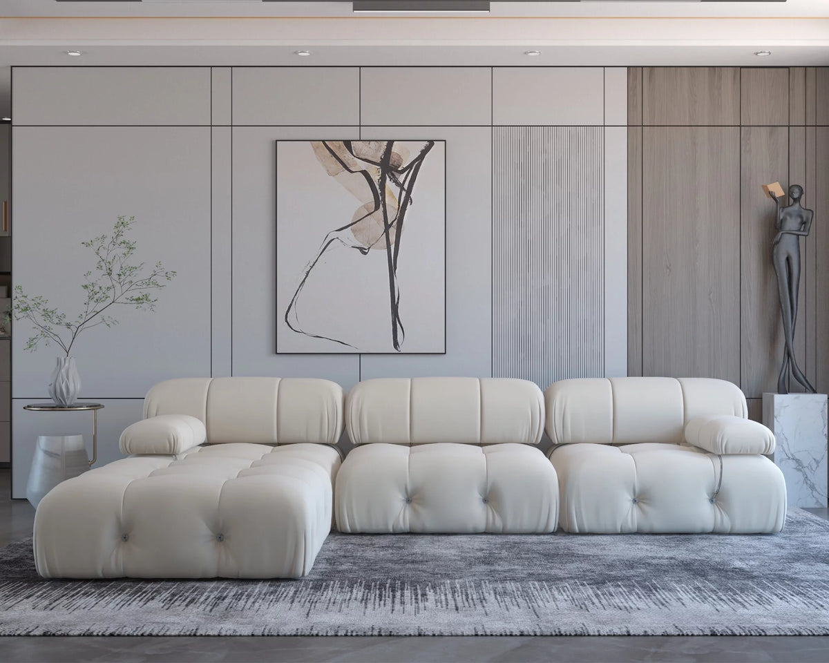 L-Shaped Velvet 3-Seat Sofa with Ottoman S2599