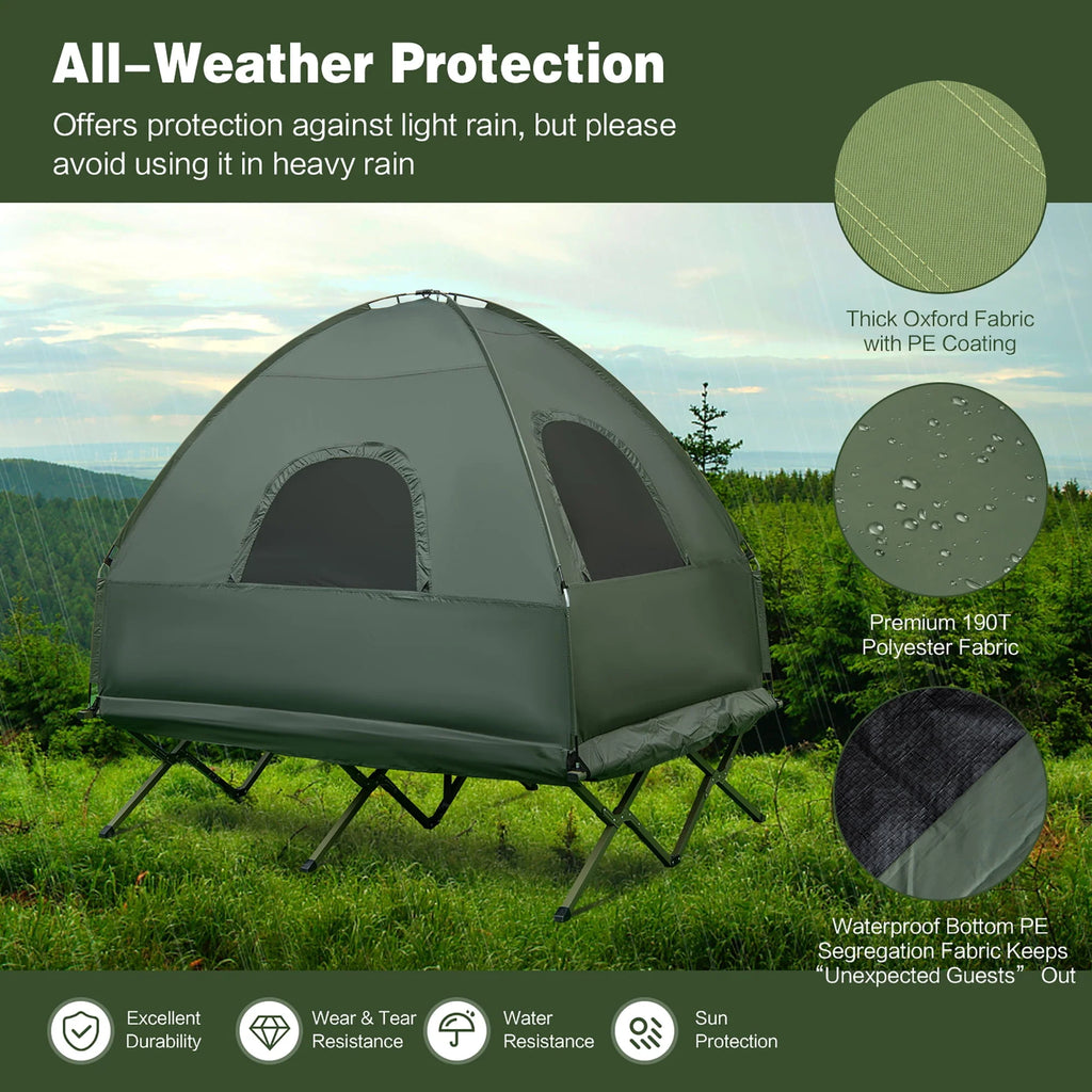 2-Person Pop-Up Tent Camping Cot with Air Mattress and Sleeping Bag A968805
