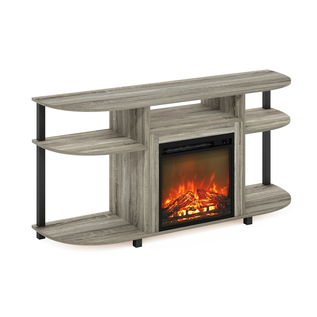 French Oak Grey Entertainment Center Stand with Fireplace for TV up to 55 Inch Z583