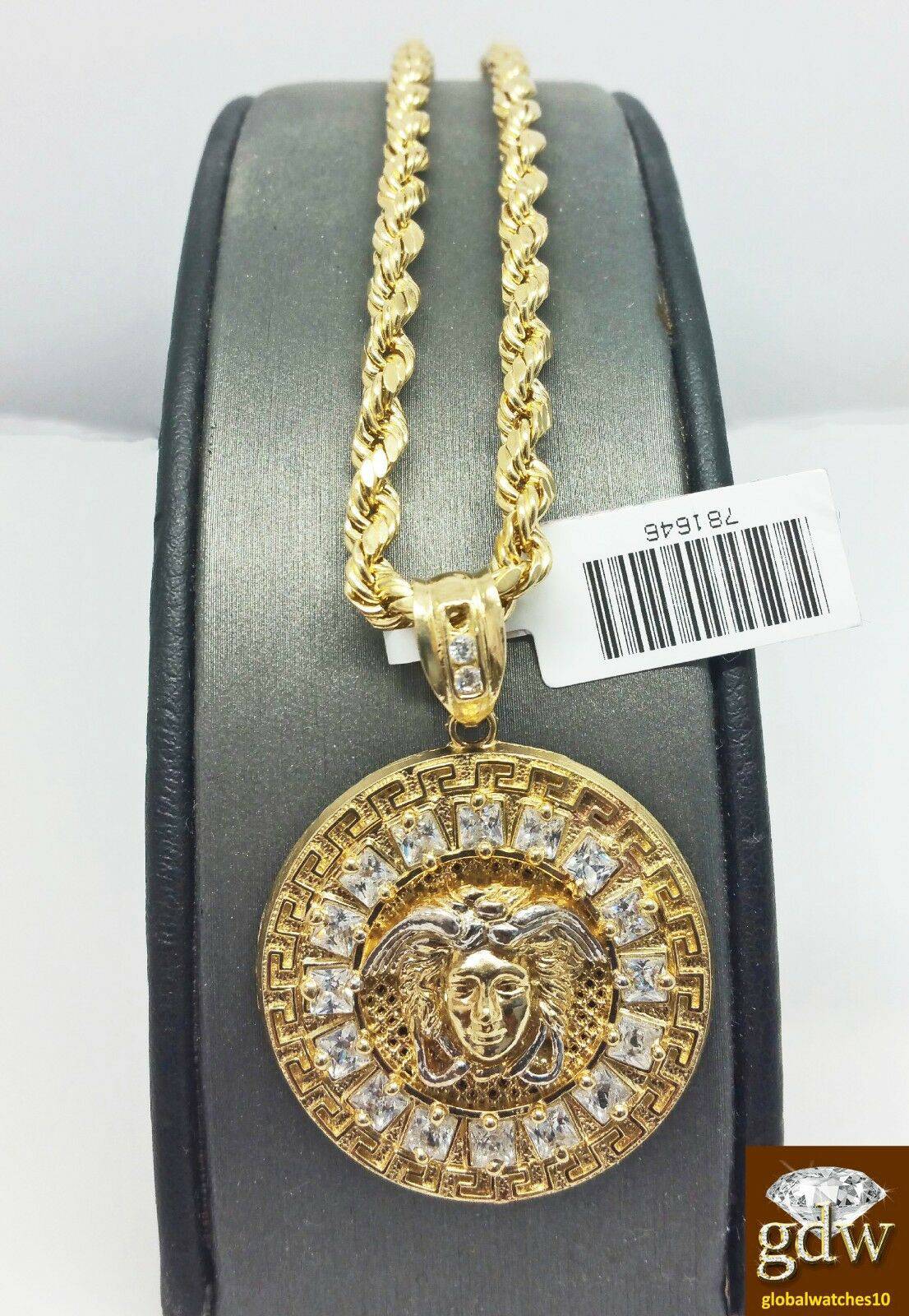 10k Gold Rope Chain Necklace 26 inch with 10k Pendant Charm A9068