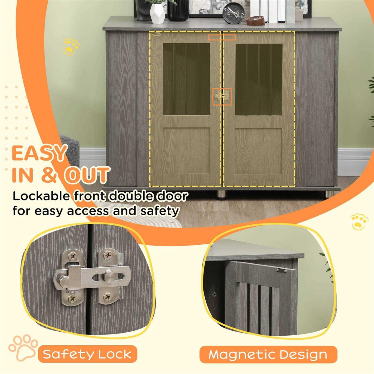 Wooden Dog Crate End Table with Lockable Magnetic Doors N689439