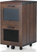 Walnut Wood Filing Cabinet With Casters W2878