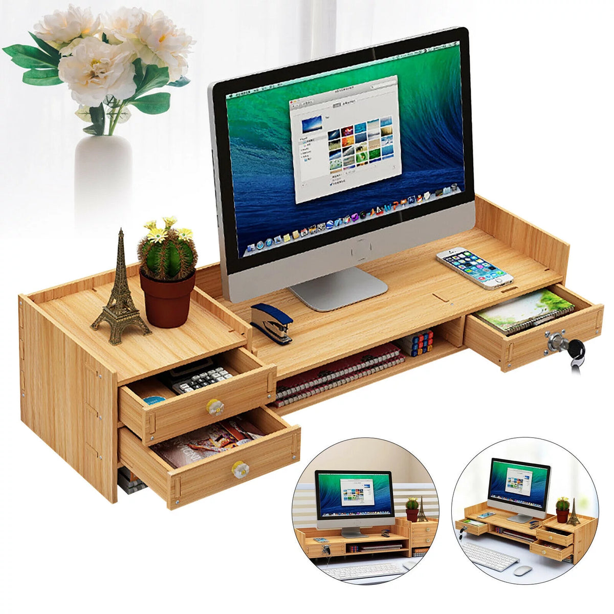 Wood Computer Stand with Drawer B562518
