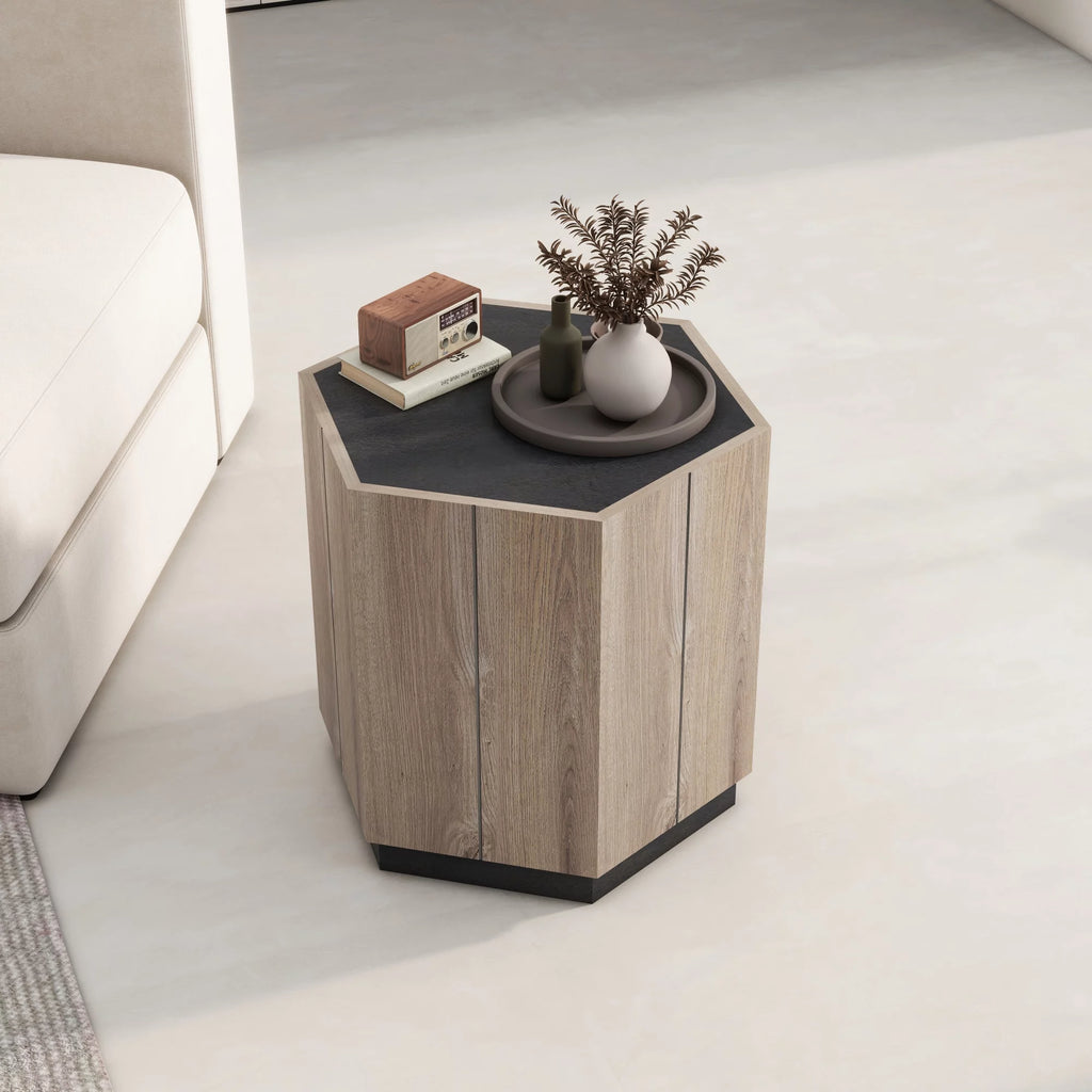 Textured Black Warm Oak Corner Table with Drawer H416