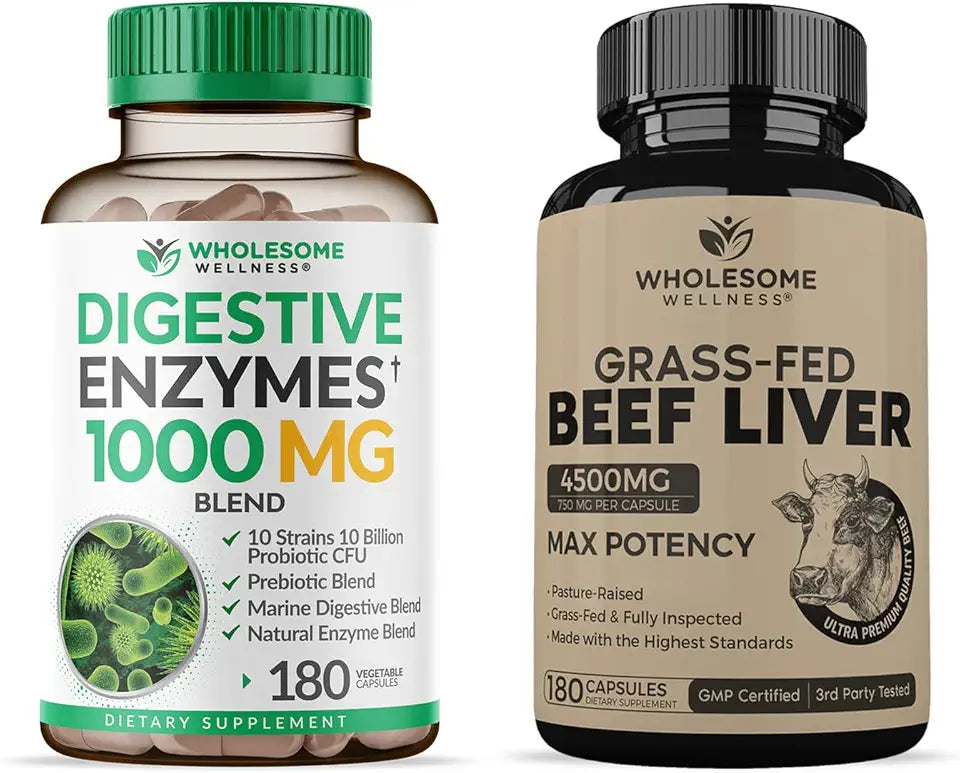 Digestive Enzymes 1000MG Prebiotics Probiotics Beef Liver Capsules L479648