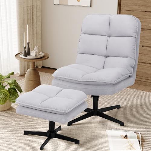 Light Gray Velvet Swivel Accent Chair with Ottoman X90822