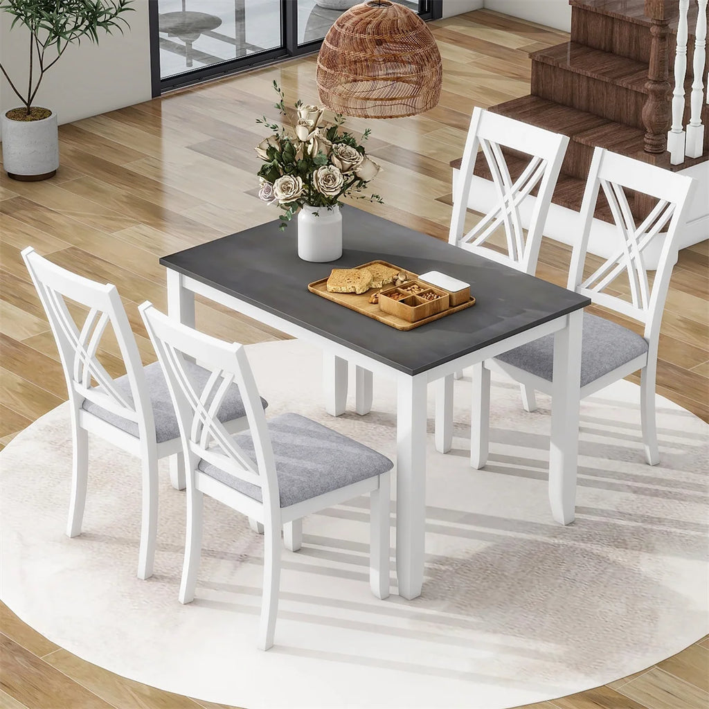 Rustic 5-Piece Dining Table Set with 4 X-Back Chairs B685