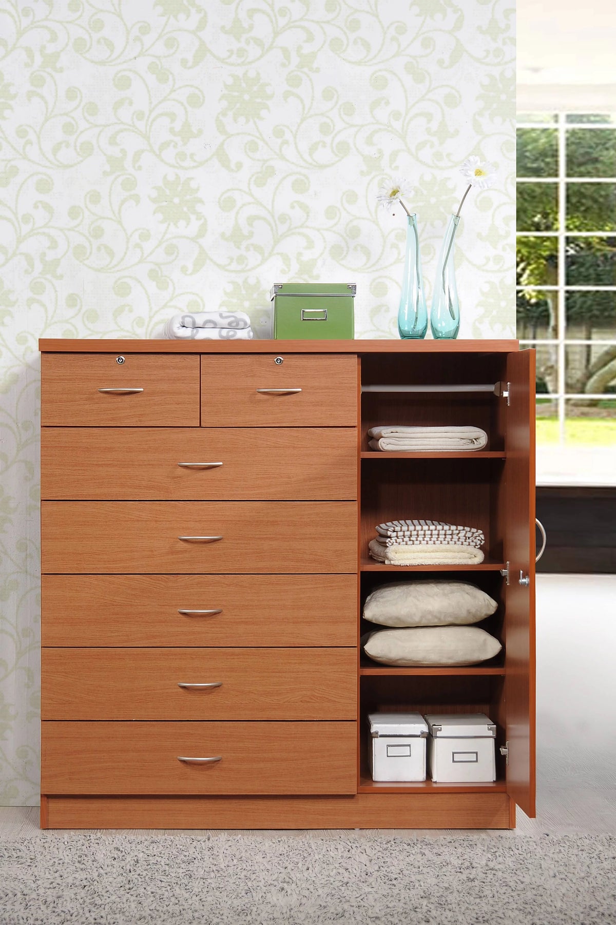 7 Drawer Dresser with Side Cabinet and 3 Shelves C136708