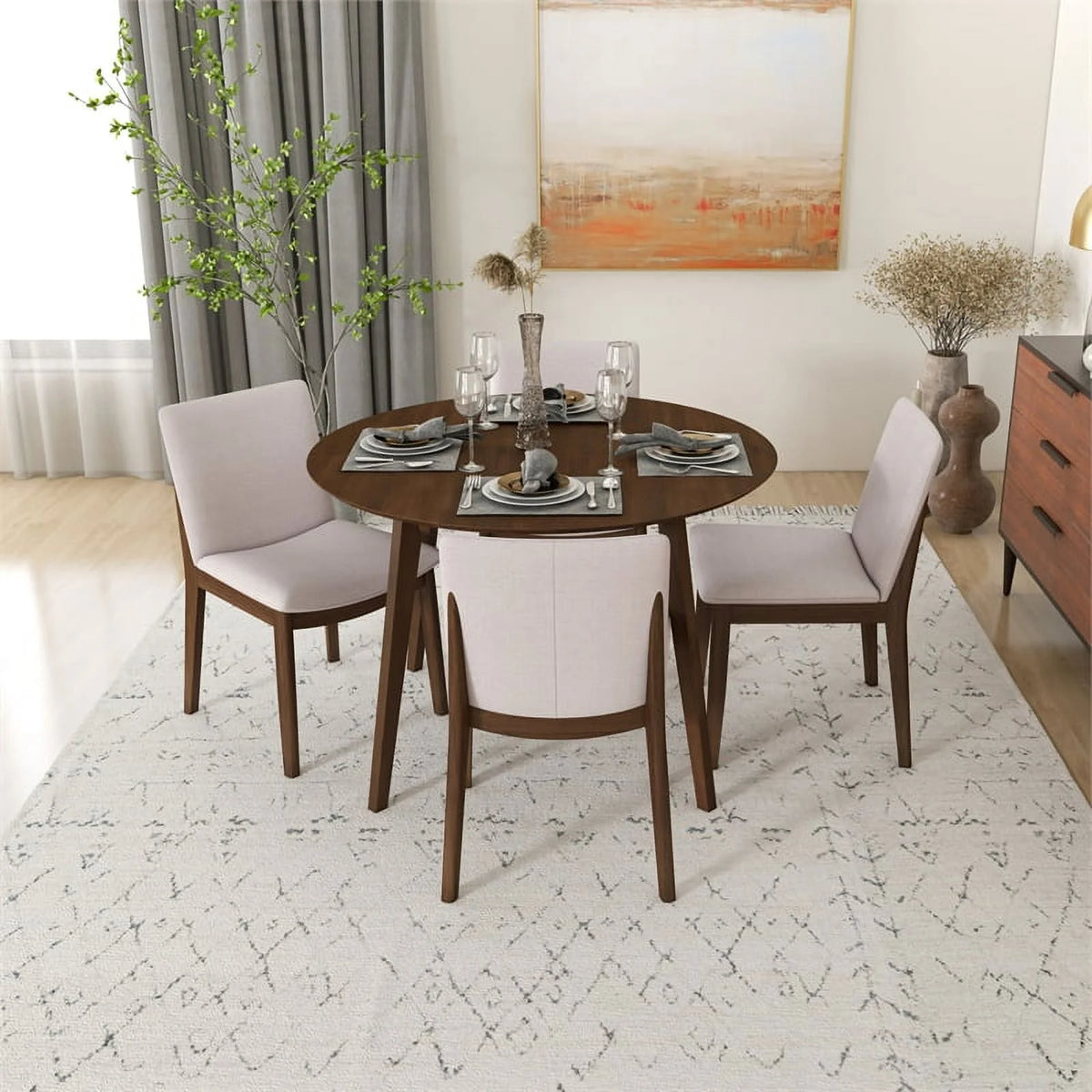 Solid Wood Walnut 5 Piece Dining Room Set S98210