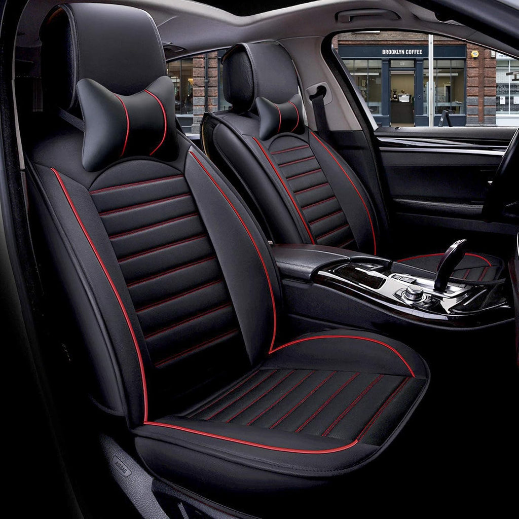 Black White Leather Car Seat Cover Full Set for 5 Seats G926681