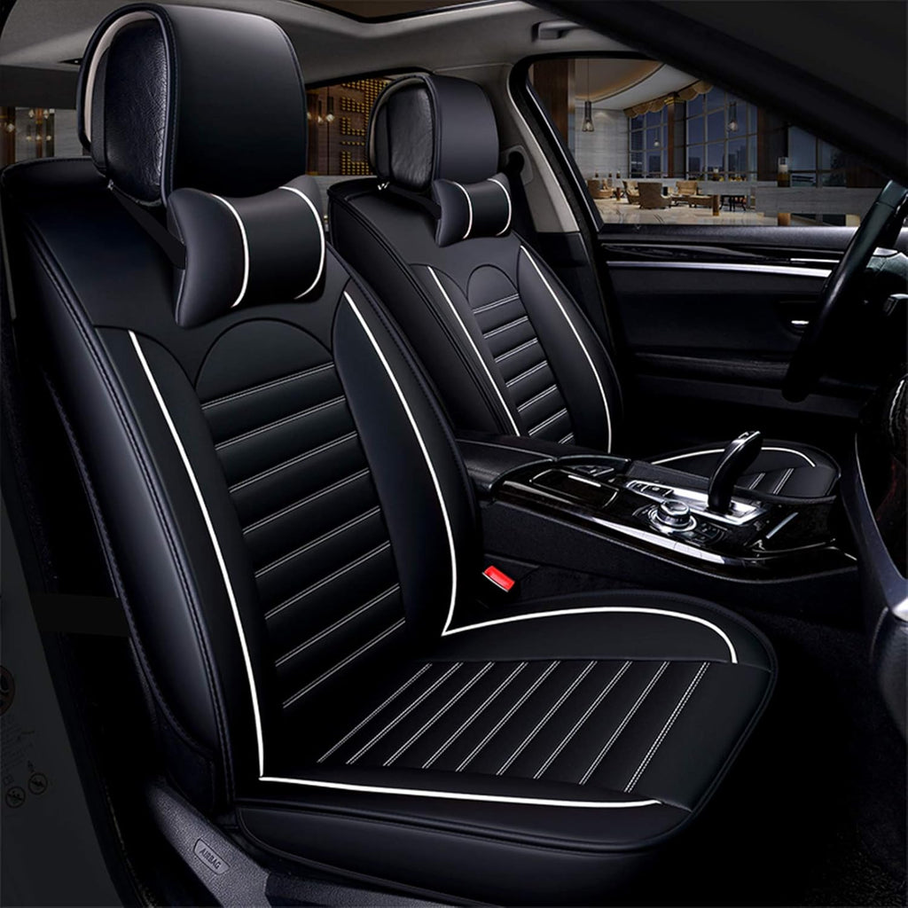 Black White Leather Car Seat Cover Full Set for 5 Seats G926681